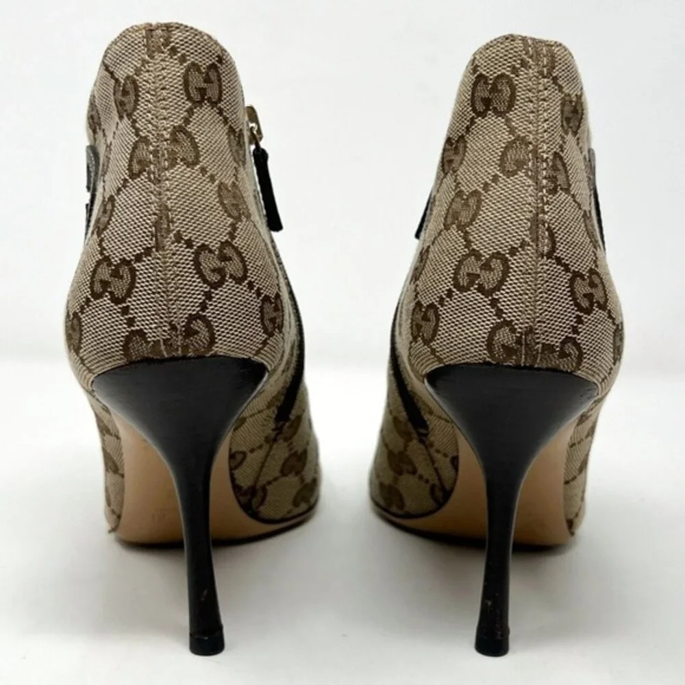 Gucci GG Monogram Ankle Boots Brown Canvas Heeled Booties 7 Y2K‎